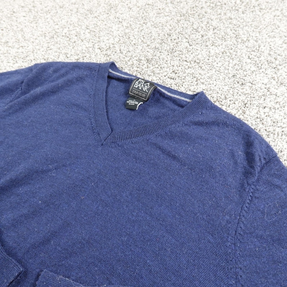 Jos A Bank Sweater Mens XL Blue Merino Wool V Neck Pullover‎ Knit Cozy Soft Warm